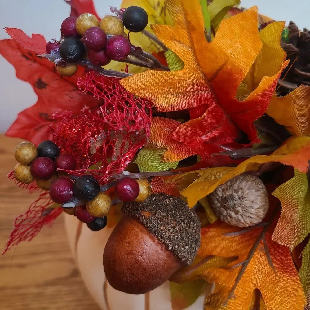 Handcrafted Floral Pumpkin Arrangement Centerpiece Autumn Harvest Thanksgiving